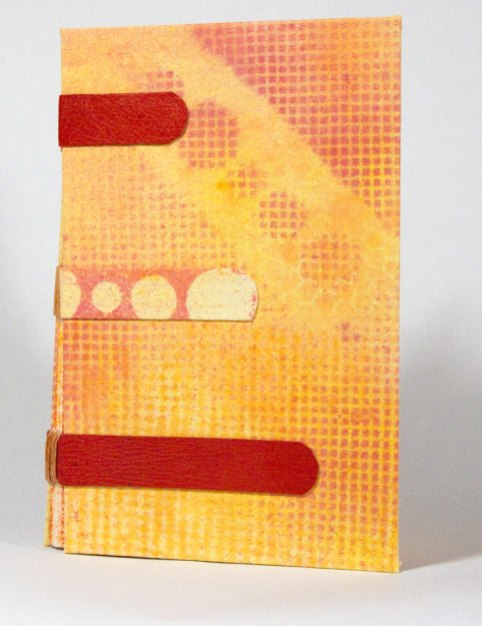 Warm Hues Sewn-Over-Tapes Book front cover (acrylic paint on canvas).